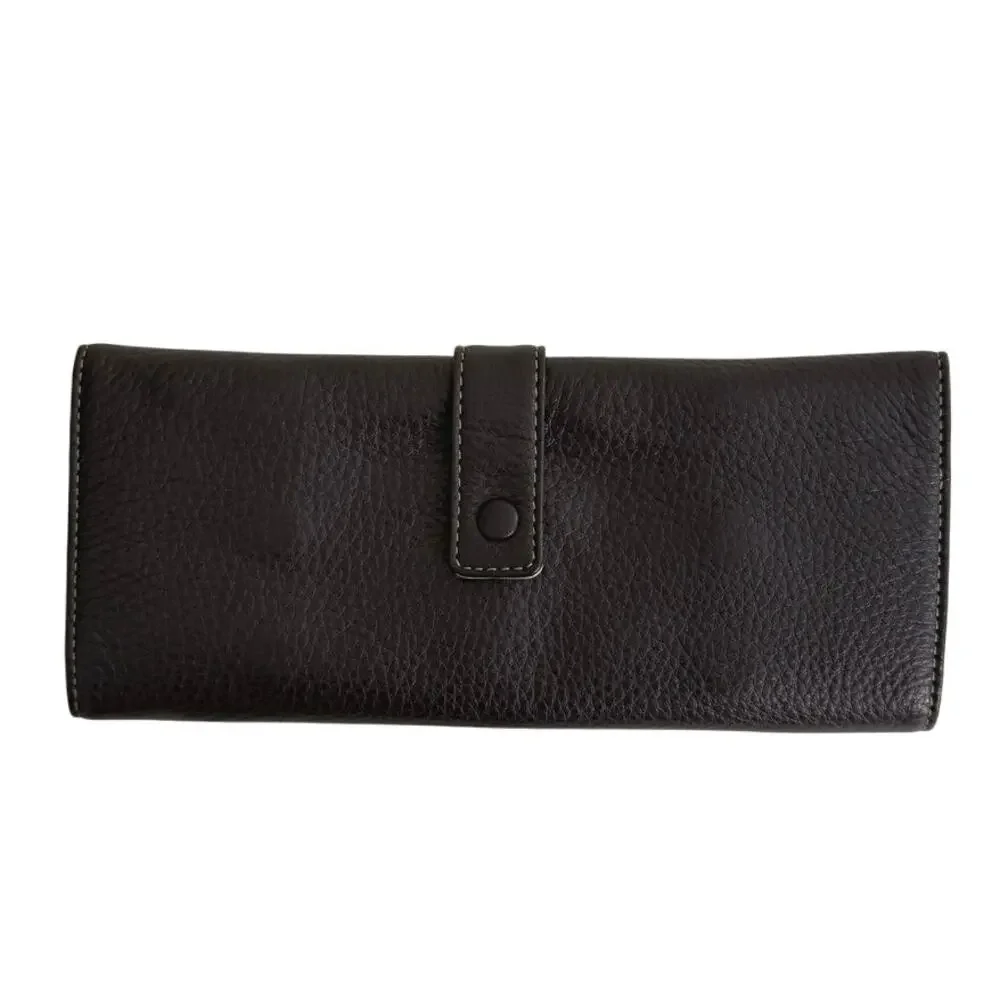 Levenger Brown leather snap fold up jewelry case
